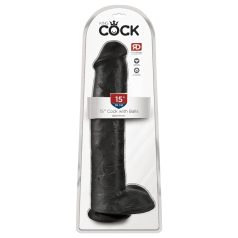   King Cock 15 - dildo su sėklidėmis ir siurbtuku - juodas 38 cm