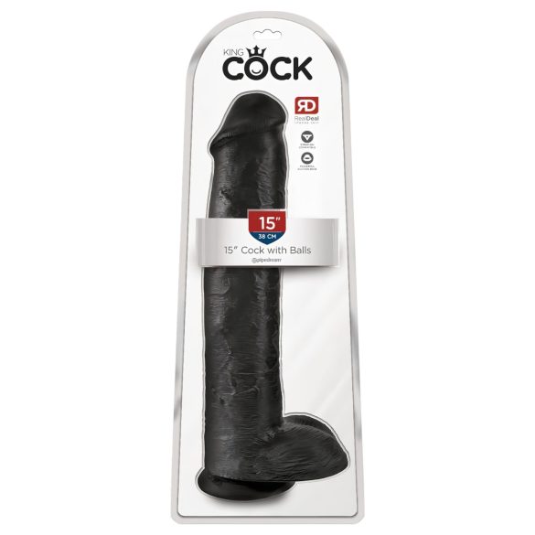 King Cock 15 - siurbtukas dildo su sėklidėmis (38 cm) - juodas