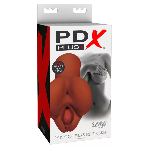 PDX Pick Your Pleasure - 2 viename realistiškas masturbatorius (rudas)