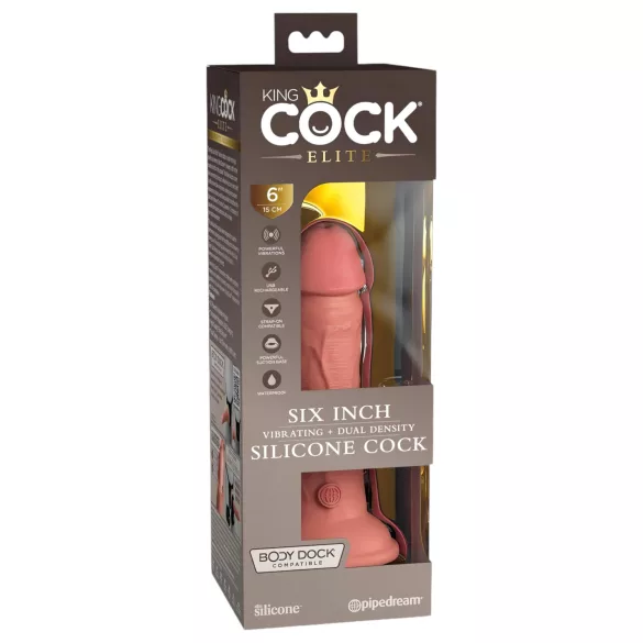 King Cock Elite 6 - vibratorių su siurbtuku (15 cm) - kūno spalvos