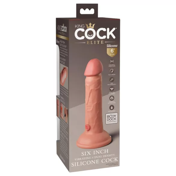 King Cock Elite 6 - vibratorių su siurbtuku (15 cm) - kūno spalvos