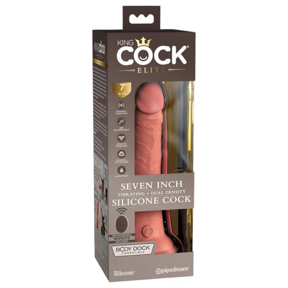 King Cock Elite 7 - siurbtukas, radijo vibratorius 18cm - natūrali spalva