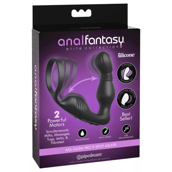 Anal Fantasy Elite - prostatos vibratorius su penio žiedu (juodas)