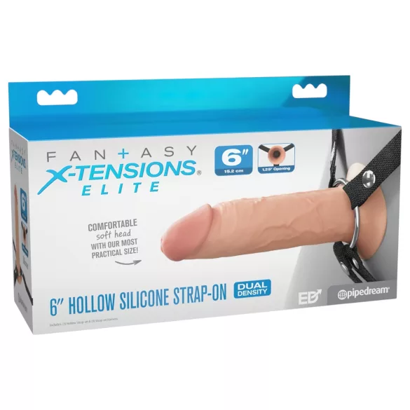 X-TENSION Elite - tuščiavidurė prisegama dildo (natūralios spalvos)