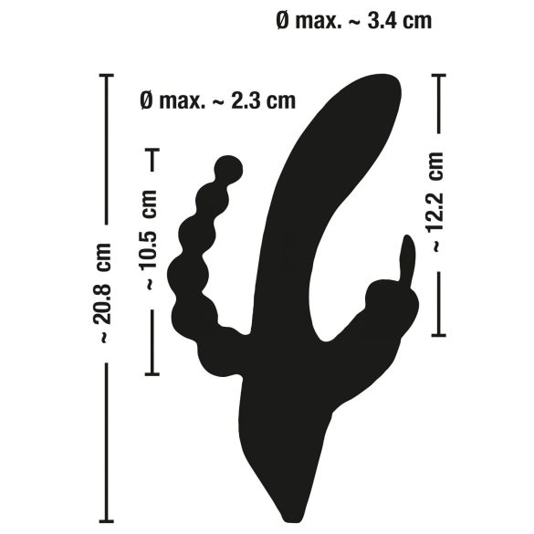 SMILE Triple - vibratorius trijų šakų - įkraunamas, vandeniui atsparus, juodas
