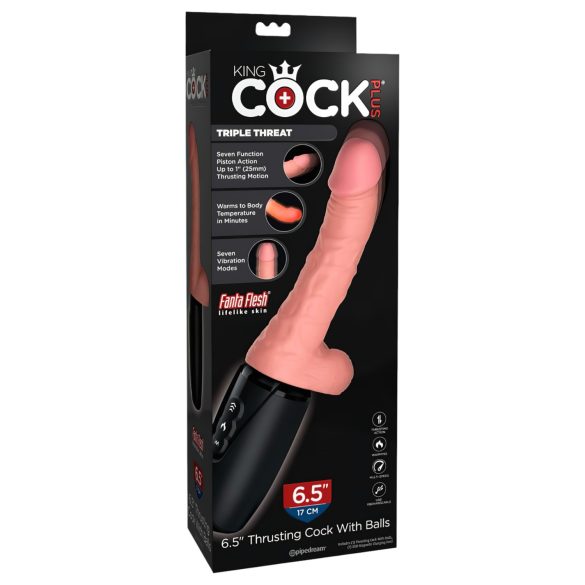 King Cock Plus 6,5 - dildo su vibruojančia funkcija ir sėklidėmis - kūno spalvos