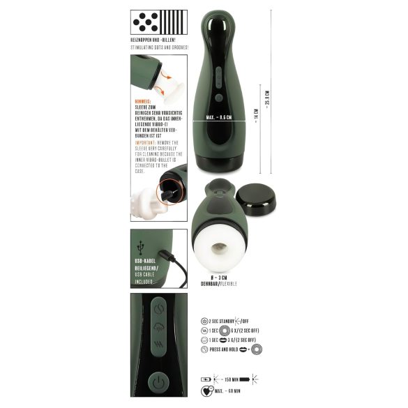 Rebel - masturbatorius vyrams - siurbimo ir vibracijos funkcija - įkraunamas