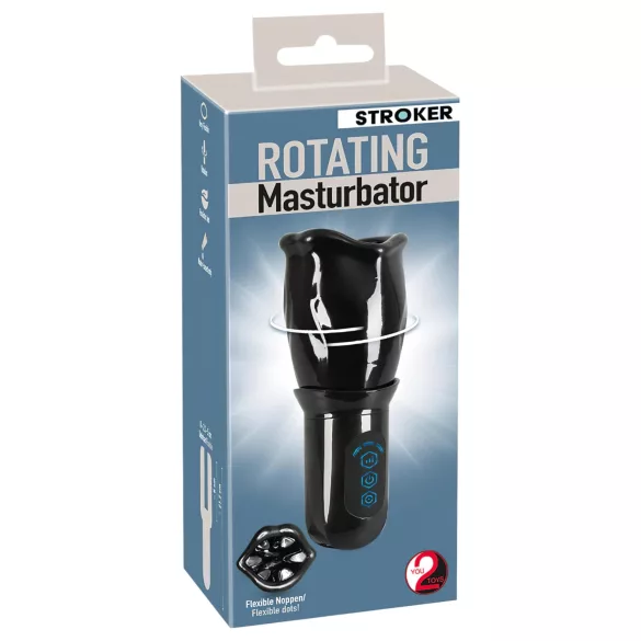 You2Toys - STROKER Rotating - akumuliatorinis, besisukantis dirbtinės burnos masturbatorius (juodas)