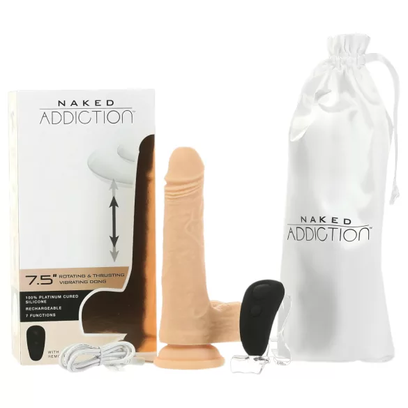 Naked Addiction - stūmuojamas vibratorius - 19 cm - kūno spalvos