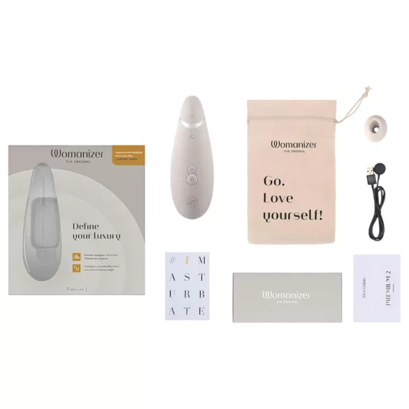Womanizer Premium 2 - klitorio stimuliatorius oro bangomis - baltas