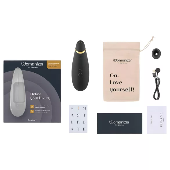 Womanizer Premium 2 - klitorio stimuliatorius su oro bangomis - juodas
