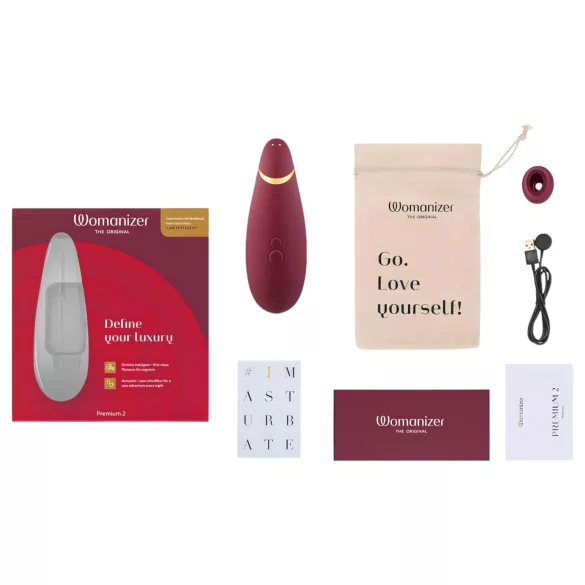 Womanizer Premium 2 - klitorio stimuliatorius su oro bangomis - raudonas