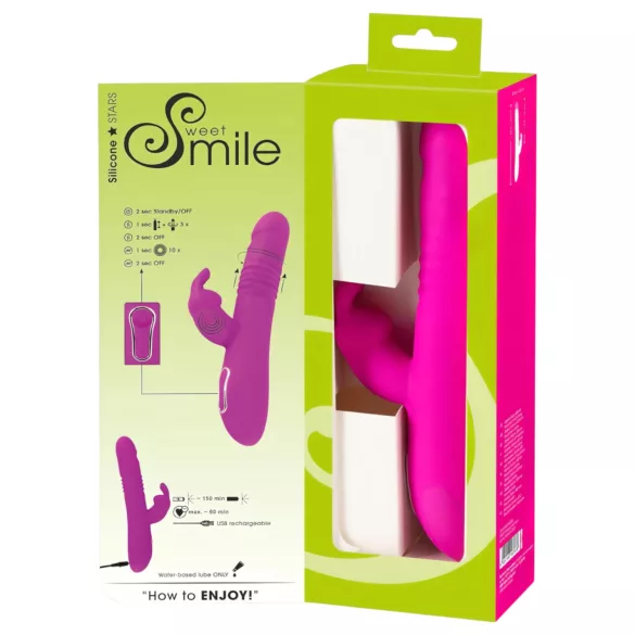 SMILE Rabbit - vibratorius su klitorio atšaka, stūmuojantis, sukamas, rožinis