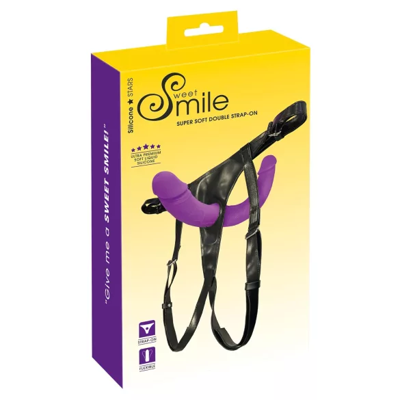 SMILE - dvigubas prisegamas dildo su kelnaitėmis - violetinė/juoda