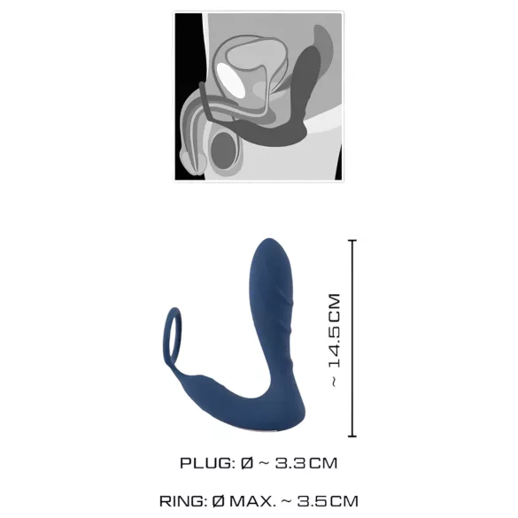 You2Toys - prostatos vibratorius su analiniu kaiščiu ir penio žiedu - mėlynas