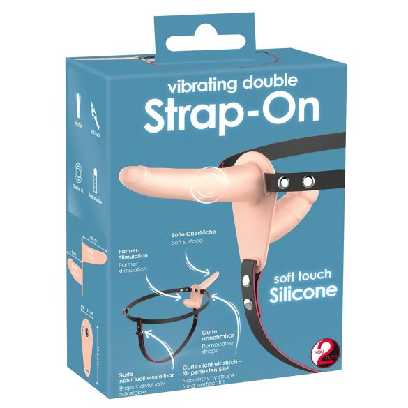 You2Toys - Strap-on diržas su dvigubu vibratoriumi - kūno spalvos