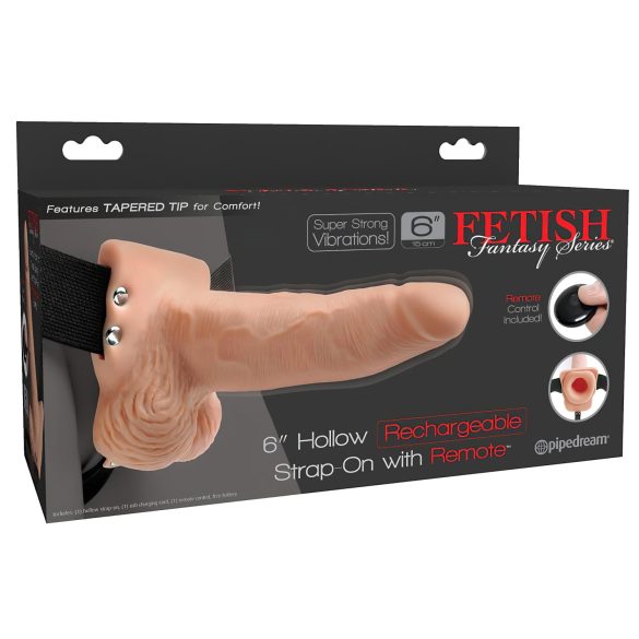 Fetish Strap-On 6 - dirželis dildo su vibracija - tuščiaviduris - kūno spalvos