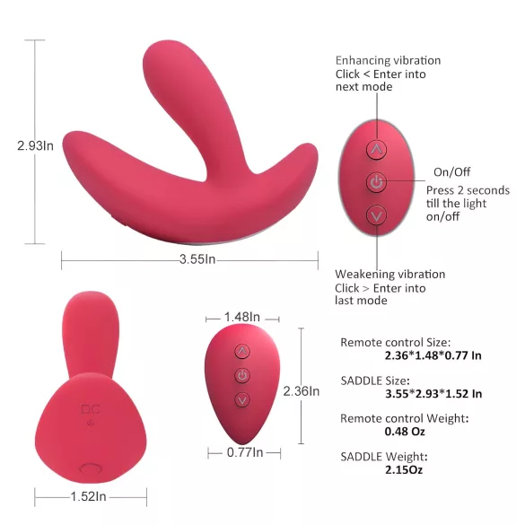 Cotoxo Saddle - prostatos vibratorius su nuotoliniu valdymu - raudonas