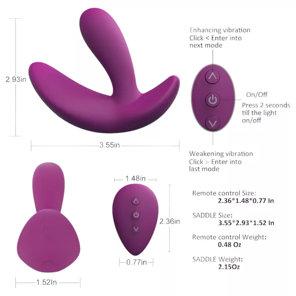Cotoxo Saddle - prostatos masažuoklis su nuotoliniu valdymu - violetinis