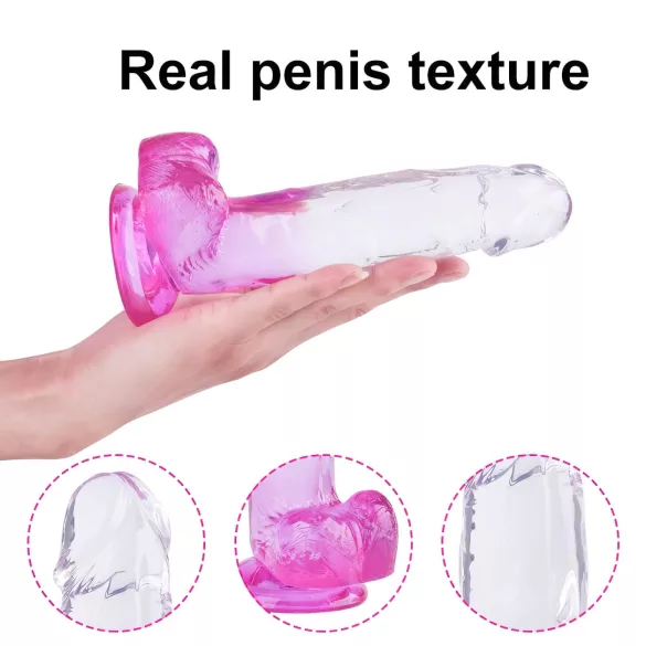Sunfo - dildo su sėklidėmis ir siurbtuku - 22 cm - permatomas violetinis
