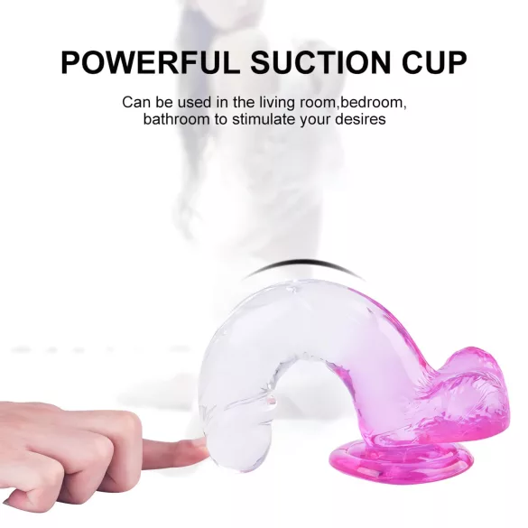 Sunfo - dildo su sėklidėmis ir siurbtuku - 22 cm - permatomas violetinis