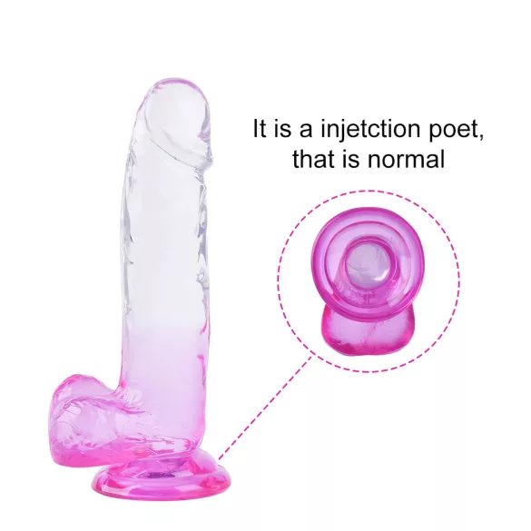 Sunfo - dildo su sėklidėmis ir siurbtuku - 22 cm - permatomas violetinis