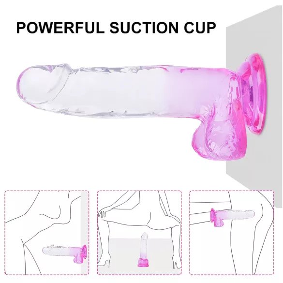 Sunfo - dildo su sėklidėmis ir siurbtuku - 22 cm - permatomas violetinis