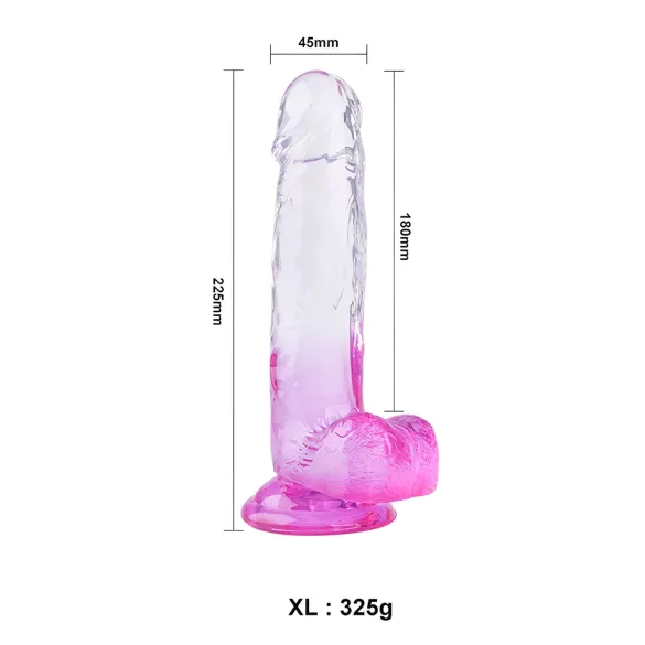 Sunfo - dildo su sėklidėmis ir siurbtuku - 22 cm - permatomas violetinis