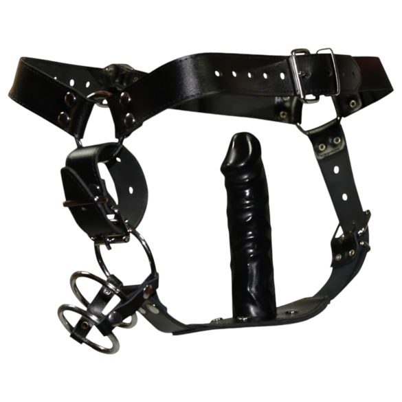 ZADO - odinis dirželis su dildo ir 3 penio žiedais - L/XL