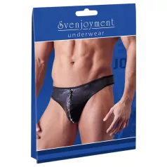   Svenjoyment - vyriški blizgūs stringai su užtrauktuku, juodi, su akutėmis
