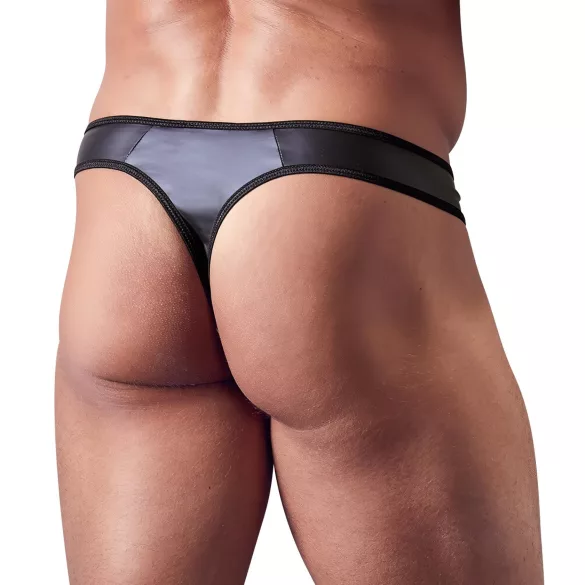 Svenjoyment - vyriški blizgūs stringai su užtrauktuku, juodi, su akutėmis - XL