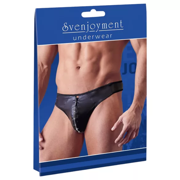 Svenjoyment - vyriški blizgūs stringai su užtrauktuku, juodi, su akutėmis - 2XL