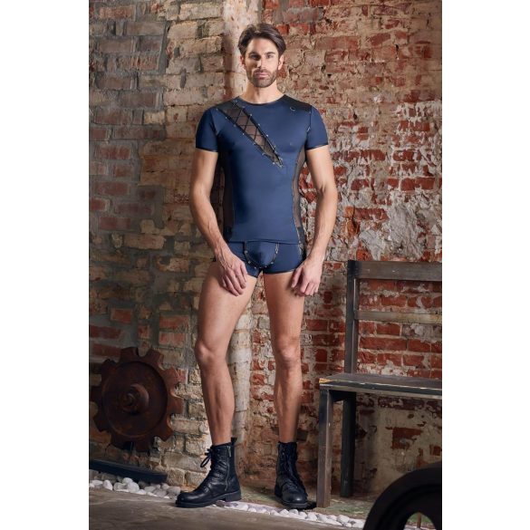 NEK - vyriški marškinėliai su juodais raišteliais ir tinkleliu - mėlyni