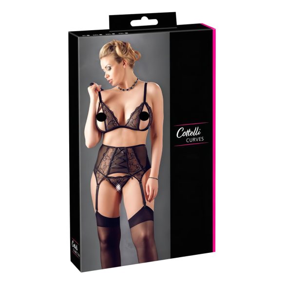 Cottelli Plus Size - Nėrinių apatiniai trio (juoda)