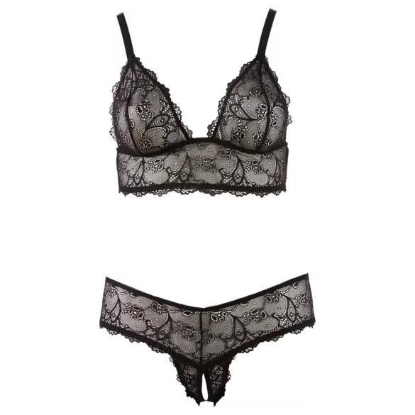 Cottelli Plus Size - nėriniuota liemenėlės rinkinys - juoda - XXL