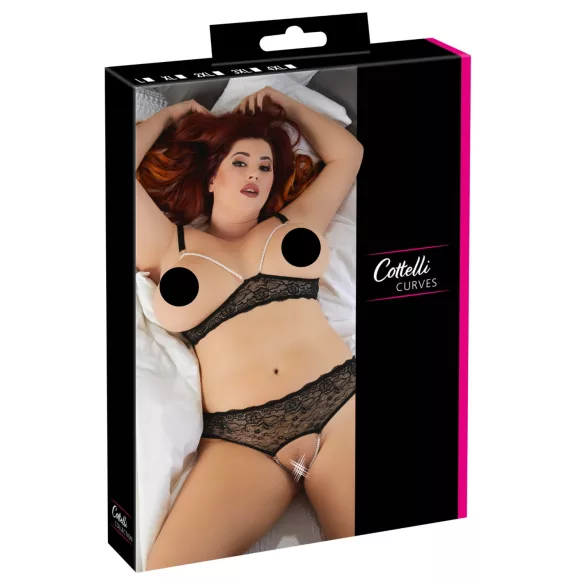 Cottelli Plus Size - liemenėlių rinkinys su perlais - juodas