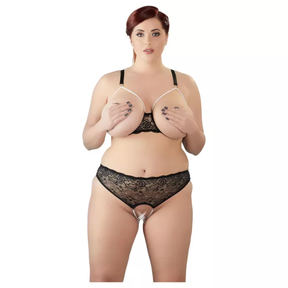 Cottelli Plus Size - liemenėlių rinkinys su perlais - juodas - 2XL