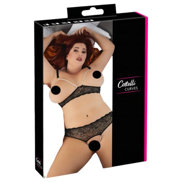 Cottelli Plus Size - perlais papuoštas liemenėlės rinkinys (juoda) - 3XL