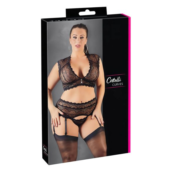 Cottelli Plus Size - blizgantis nėrinių apatinių rinkinys (juoda)