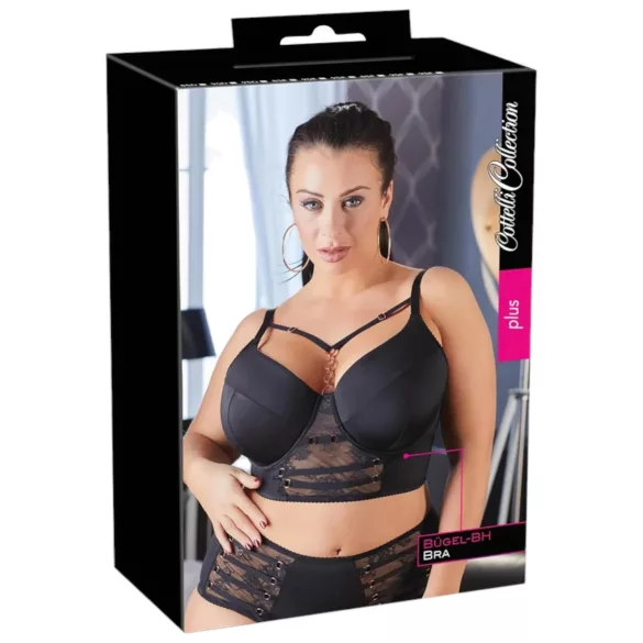 Cottelli Plus Size - nėriniuota liemenėlė su dirželiais (juoda)
