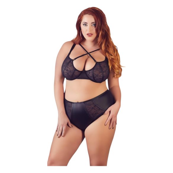 Cottelli Plus Size - Kryžminis liemenėlė ir apatinukai (juoda) - 85E/L