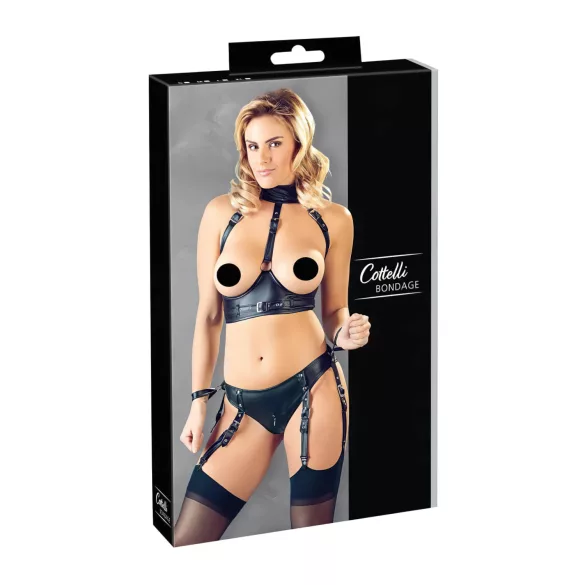 Cottelli Bondage - blizganti liemenėlė su antrankiais - juoda