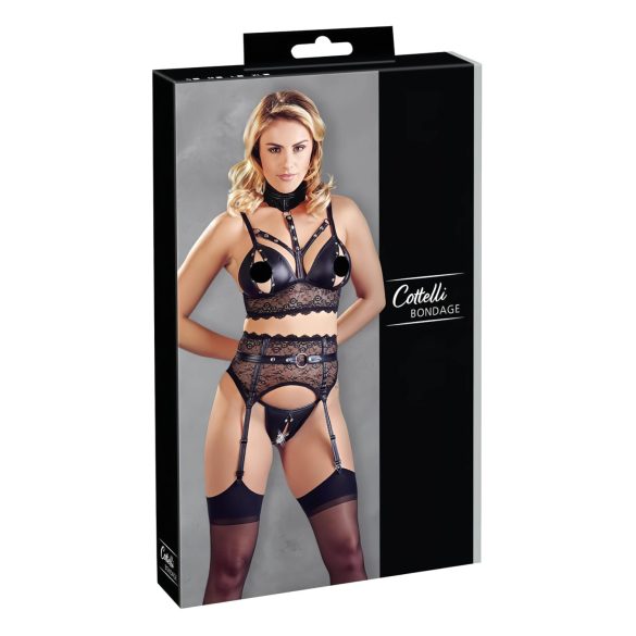 Cottelli Bondage - Nėrinių apat. rinkinys su antrankiais (juoda) - XL
