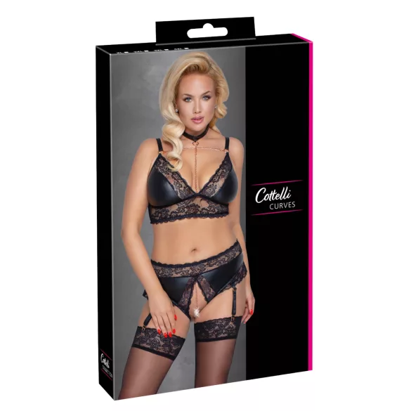 Cottelli Curves - blizgūs apatiniai rinkinys - juoda - 2XL