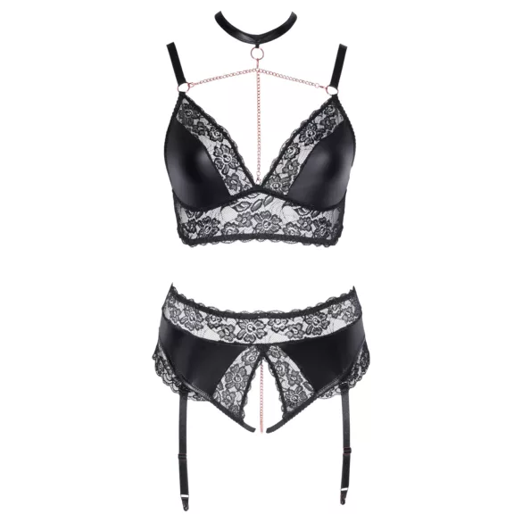 Cottelli Curves - blizgūs apatiniai rinkinys - juoda - 2XL