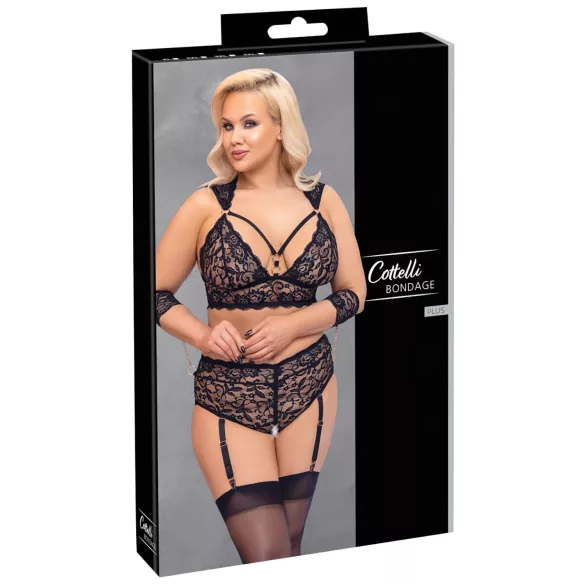 Cottelli Bondage Plus Size - nėriniu liemenėlės komplektas (juoda)
