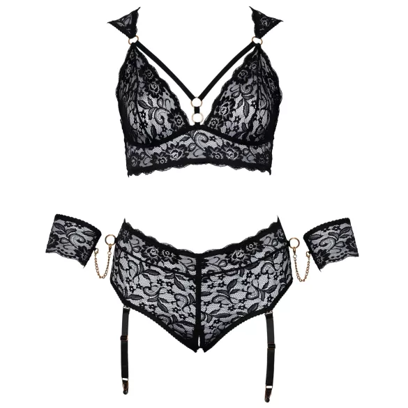 Cottelli Bondage Plus Size - nėriniu liemenėlės komplektas (juoda)