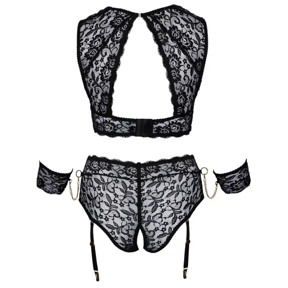 Cottelli Bondage Plus Size - nėriniu liemenėlės komplektas (juoda)