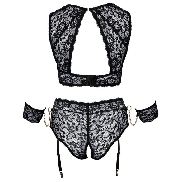 Cottelli Bondage Plus Size - nėriniu liemenėlės komplektas (juoda) - 3XL
