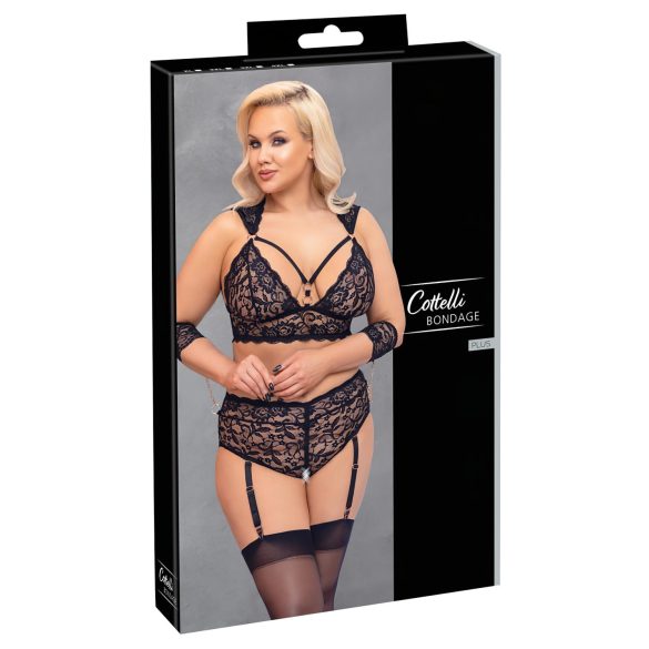 Cottelli Bondage Plus Size - nėriniu liemenėlės komplektas (juoda) - 4XL